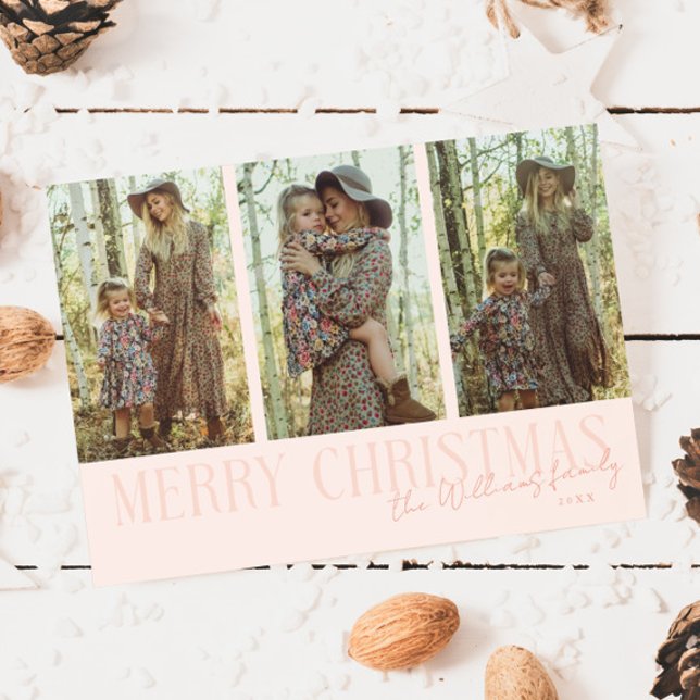 Tarjeta Festiva Merry Christmas Signature Multi Photo Peach (Subido por el creador)