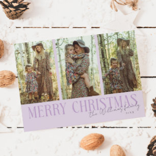 Tarjeta Festiva Merry Christmas Signature Multi Photo Purple