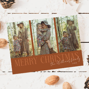 Tarjeta Festiva Merry Christmas Signature Multi Photo Terracotta