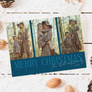 Tarjeta Festiva Merry Christmas Signature Multi Photo Verde azulad