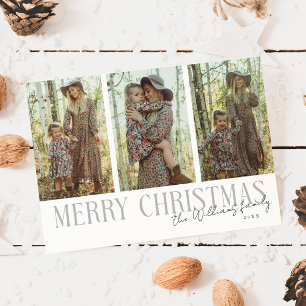 Tarjeta Festiva Merry Christmas Signature Multi Photo White