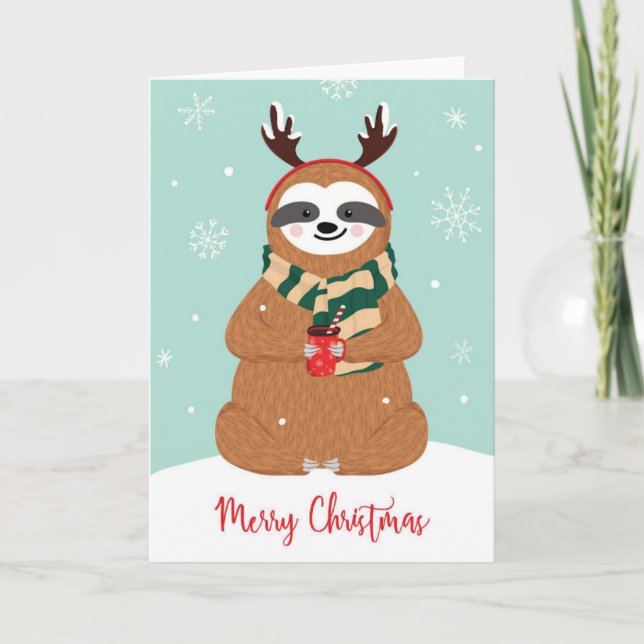 Tarjeta Festiva Merry Christmas Sloth (Anverso)