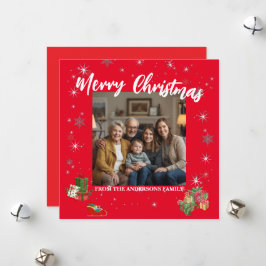 Tarjeta Festiva Merry Christmas Snowflake Photo Personal Family N