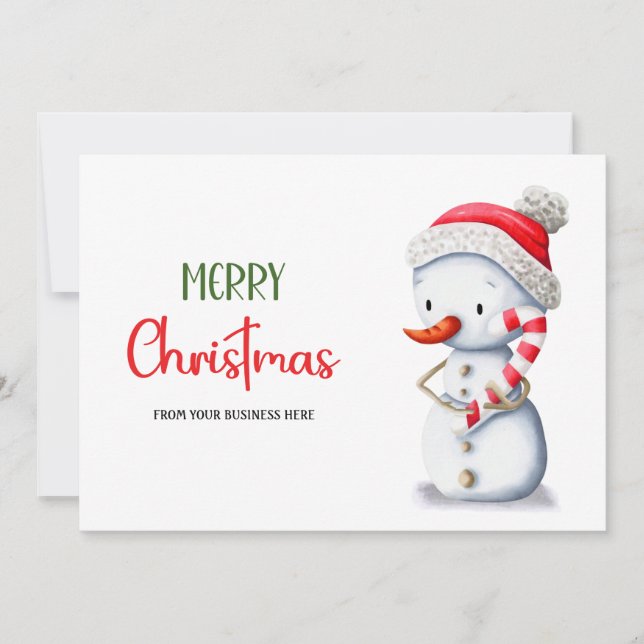 Tarjeta Festiva Merry Christmas Snowman Candy Cane Business Logo (Anverso)