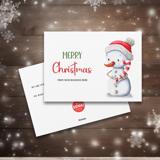 Tarjeta Festiva Merry Christmas Snowman Candy Cane Business Logo (Subido por el creador)