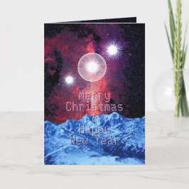 Tarjeta Festiva Merry Christmas Stars Galaxy Mountains Space Art