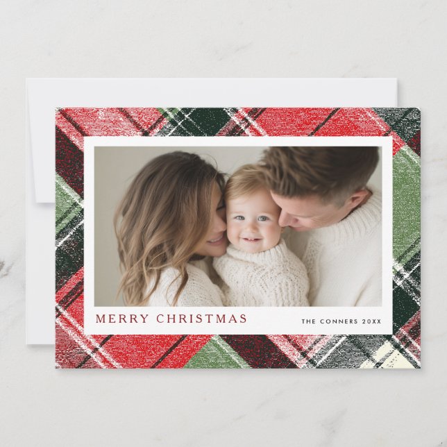 Tarjeta Festiva Merry Christmas Tartan Plaid Background (Anverso)