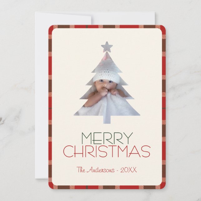 Tarjeta Festiva Merry Christmas Tartan Plaid Photo (Anverso)