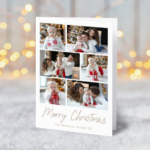 Tarjeta Festiva Merry Christmas Taupe Script 6 Collage de fotos