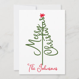 Tarjeta Festiva Merry Christmas Text Tree Minimal Red Snowflake