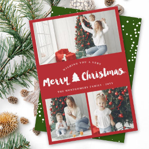 Tarjeta Festiva Merry Christmas Tree 3 Collage de fotos Holiday Ca