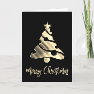 Tarjeta Festiva Merry Christmas Tree Black and Gold Text Elegant