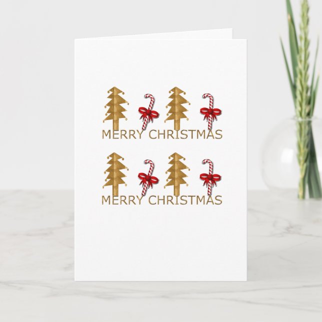 Tarjeta Festiva Merry Christmas Tree Candy oro rojo (Anverso)