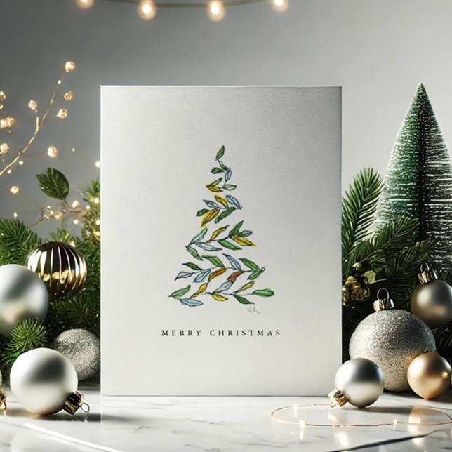 Tarjeta Festiva Merry Christmas Tree Cards (Modern Christmas cards watercolor minimalistic tree art by Victoria Grigaliunas Do Tell A Belle)