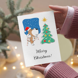 Tarjeta Festiva Merry Christmas Tree Cupy Perro Santa Hat