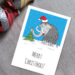 Tarjeta Festiva Merry Christmas Tree Cute Mammoth Santa Hat<br><div class="desc">Esta divertida tarjeta de vacaciones muestra el ilustracion personalizado del bonito mamut usando un Sombrero Santa y decorando el árbol de Navidad. La suave nevada agrega más espíritu Navidad.</div>