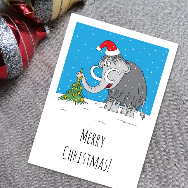 Tarjeta Festiva Merry Christmas Tree Cute Mammoth Santa Hat (Subido por el creador)
