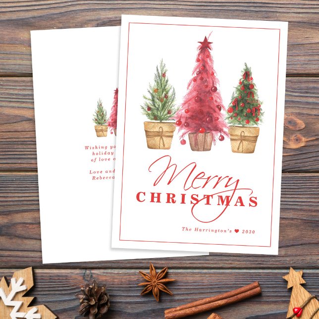 Tarjeta Festiva Merry Christmas Tree Red Holiday Card (Subido por el creador)