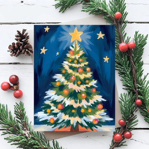 Tarjeta Festiva Merry Christmas Tree Watercolor