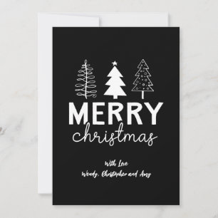 Tarjeta Festiva Merry Christmas Tree White Black