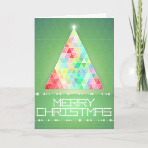 Tarjeta Festiva Merry Christmas Triangle Tree Sparkle Geométrico
