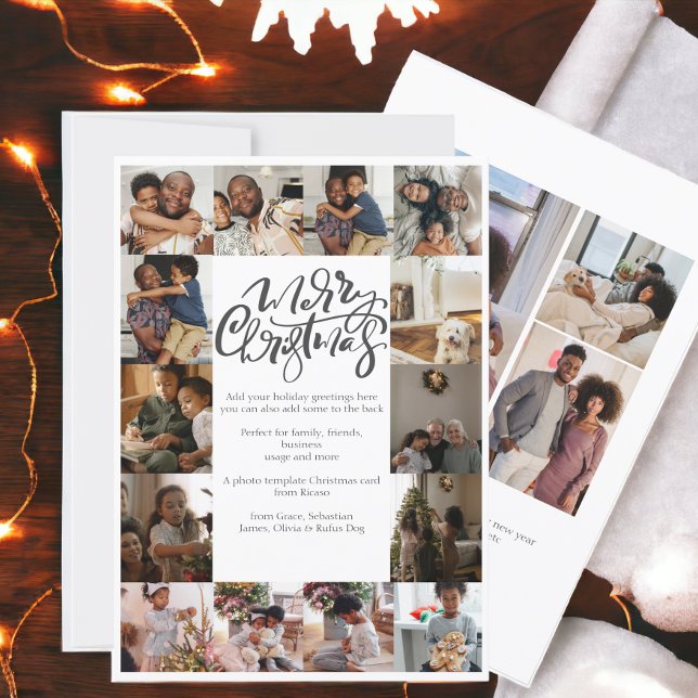 Tarjeta Festiva Merry Christmas Typography 17 Photo (Merry Christmas Typography 17 Photo Holiday Cards from Ricaso. Add own photographs and text)