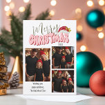 Tarjeta Festiva Merry Christmas Typography 3 Festividad fotográfic<br><div class="desc">Este festivo diseño de Feliz Navidad fue creado usando un divertido y moderno tipo de letra de guión y mi letra de bloque con letras a mano en un estilo retro de los años 80 en rosa claro y rojo coronado con mi sombrero Santa pintado a mano con bayas y...</div>