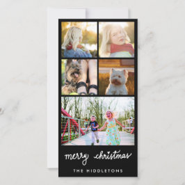 Tarjeta Festiva Merry Christmas Typography Five Collage de fotos