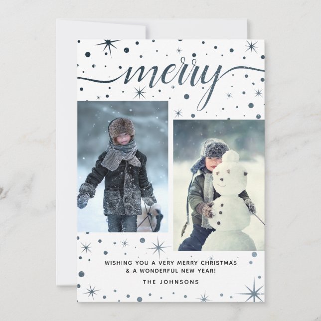 Tarjeta Festiva Merry Christmas Typography Purple + Verde azulado  (Anverso)