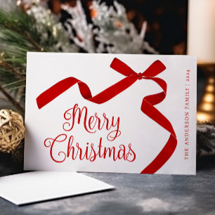 Tarjeta Festiva Merry Christmas Typography Red Bow