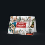 Tarjeta Festiva Merry Christmas Typography Red Collage de fotos<br><div class="desc">Feliz Navidad! Envíe saludos y deseos de vacaciones con esta moderna y elegante tarjeta de fotos de Navidad. Presenta tipografía retro audaz con rayas diagonales. Personalice agregando sus fotos favoritas,  saludos,  nombres y otros detalles. Los textos son totalmente editables. Disponible como tarjeta plana,  tarjeta plegada y postal.</div>
