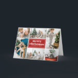 Tarjeta Festiva Merry Christmas Typography Red Collage de fotos<br><div class="desc">Feliz Navidad! Envíe saludos y deseos de vacaciones con esta moderna y elegante tarjeta de fotos de Navidad. Presenta tipografía retro audaz con rayas diagonales. Personalice agregando sus fotos favoritas,  saludos,  nombres y otros detalles. Los textos son totalmente editables. Disponible como tarjeta plana,  tarjeta plegada y postal.</div>
