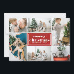 Tarjeta Festiva Merry Christmas Typography Red Collage de fotos<br><div class="desc">Feliz Navidad! Envíe saludos y deseos de vacaciones con esta moderna y elegante tarjeta de fotos de Navidad. Presenta tipografía retro audaz con rayas diagonales. Personalice agregando sus fotos favoritas,  saludos,  nombres y otros detalles. Los textos son totalmente editables. Disponible como tarjeta plana,  tarjeta plegada y postal.</div>