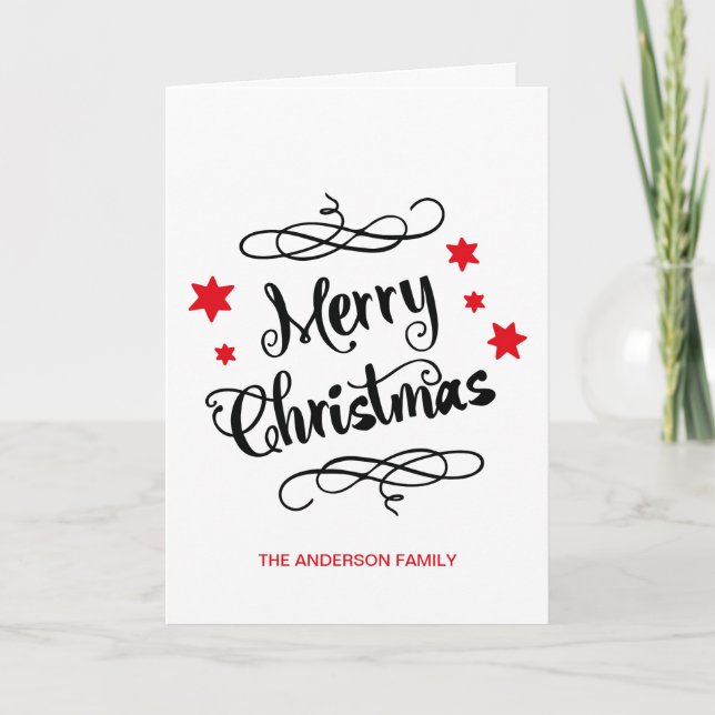 Tarjeta Festiva Merry Christmas Typography Red White (Anverso)