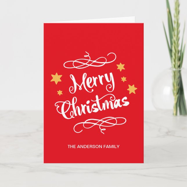 Tarjeta Festiva Merry Christmas Typography Red White (Anverso)