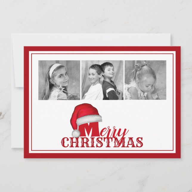 Tarjeta Festiva Merry Christmas Typography Tradicional Santa Hat (Anverso)