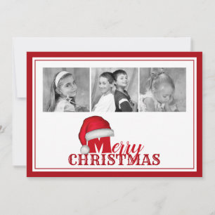 Tarjeta Festiva Merry Christmas Typography Tradicional Santa Hat