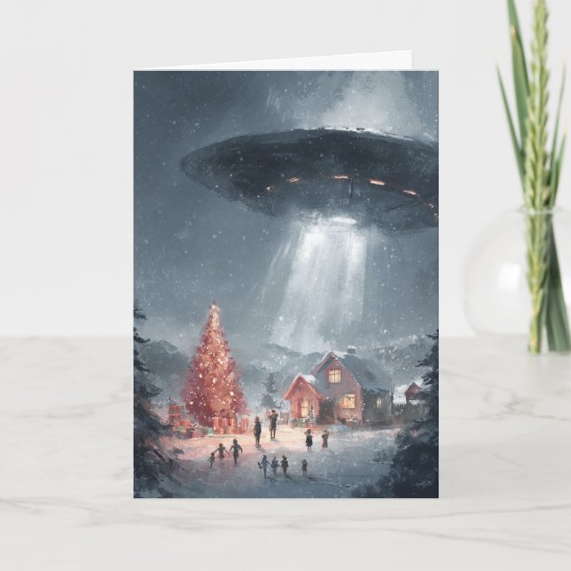 Tarjeta Festiva Merry Christmas UFO (Anverso)