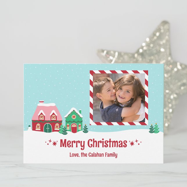 Tarjeta Festiva Merry Christmas Village Personalized Photo Card (Subido por el creador)