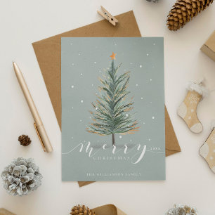 Tarjeta Festiva Merry Christmas Watercolor Forest Evergreen Tree
