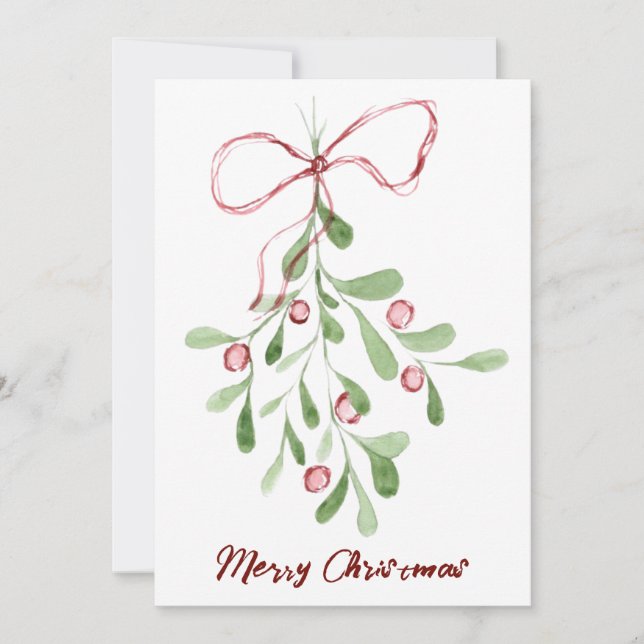 Tarjeta Festiva Merry Christmas Watercolor Mistletoe (Anverso)