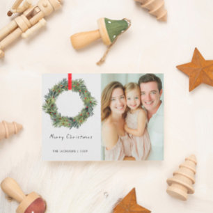 Tarjeta Festiva Merry Christmas Watercolor wreath