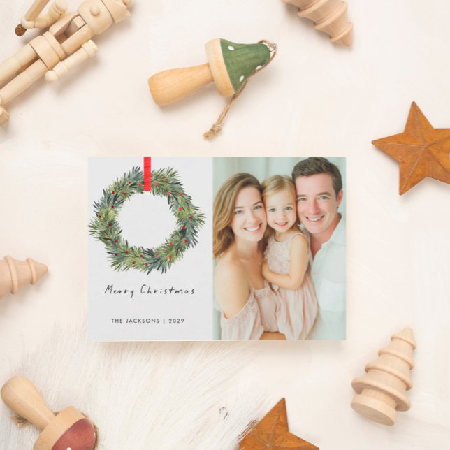 Tarjeta Festiva Merry Christmas Watercolor wreath (Subido por el creador)