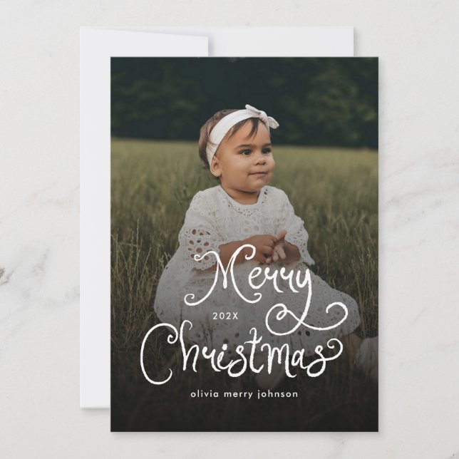 Tarjeta Festiva Merry Christmas Whimsical Script  Baby Photo  (Anverso)