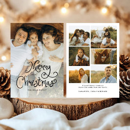 Tarjeta Festiva Merry Christmas Whimsical Script  Family 7 Photos
