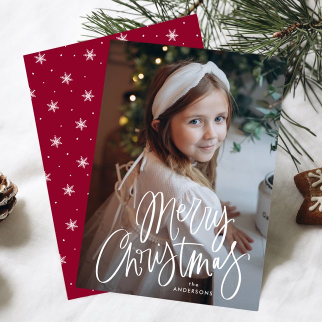 Tarjeta Festiva Merry Christmas Whimsical Script Photo (Subido por el creador)