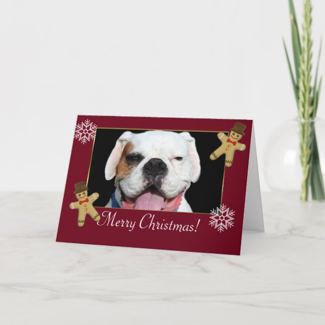 Tarjeta Festiva Merry Christmas White Boxer Dog (Anverso)