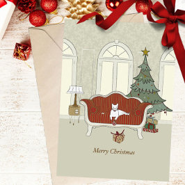 Tarjeta Festiva Merry Christmas White Cat Greeting Card