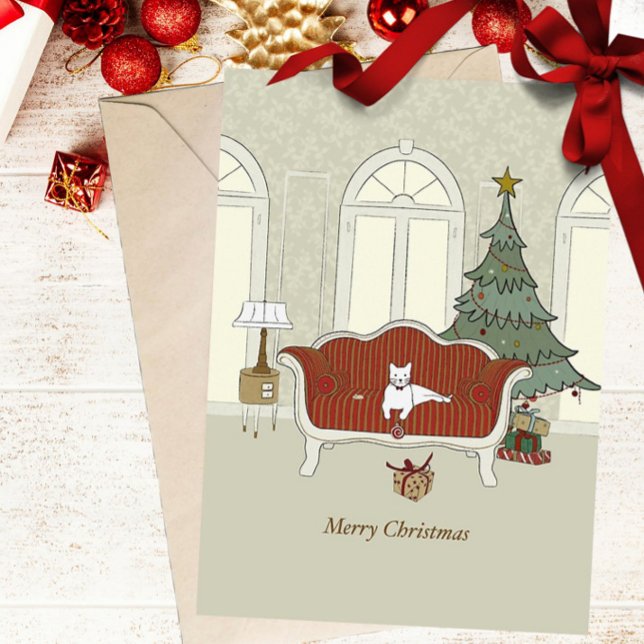 Tarjeta Festiva Merry Christmas White Cat Greeting Card (Subido por el creador)