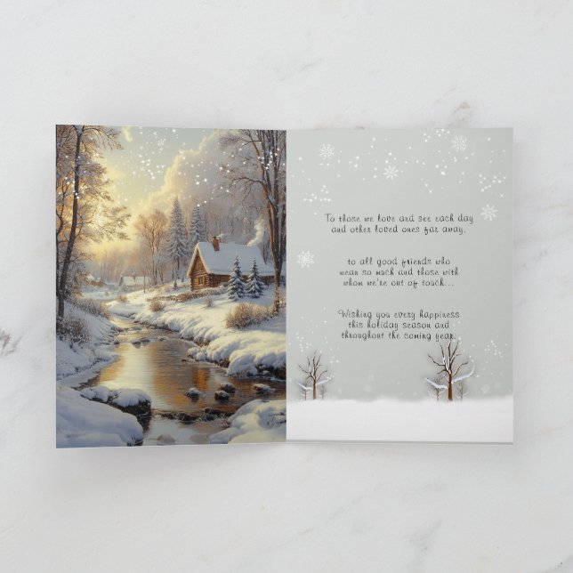 Tarjeta Festiva Merry Christmas Winter Forest River Snowflakes (Interior)